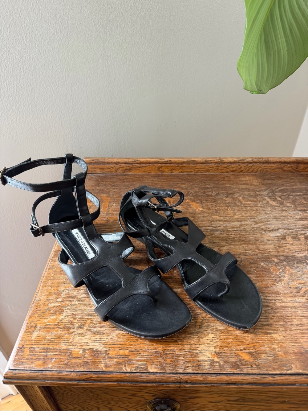 Manolo Blahnik Black Gladiator Ankle-Tie Sandals